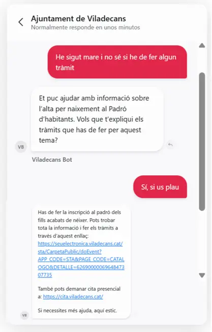 Xatbot resolent una consulta ciutadana